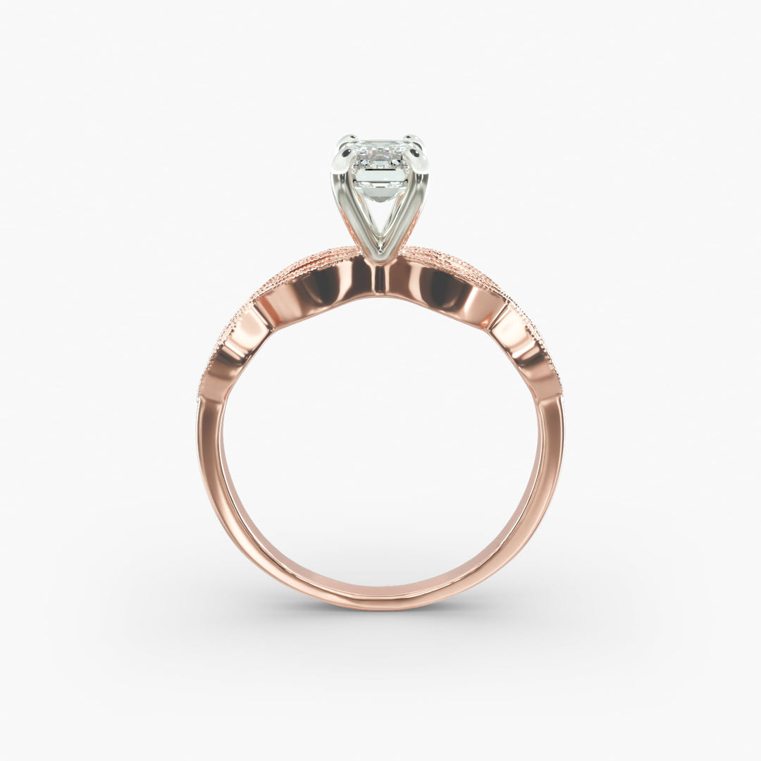 Emerald Cut Lab-Grown Diamond Infinity Twist Ring with Milgrain | IGI Certified | 10K/14K/18K Gold