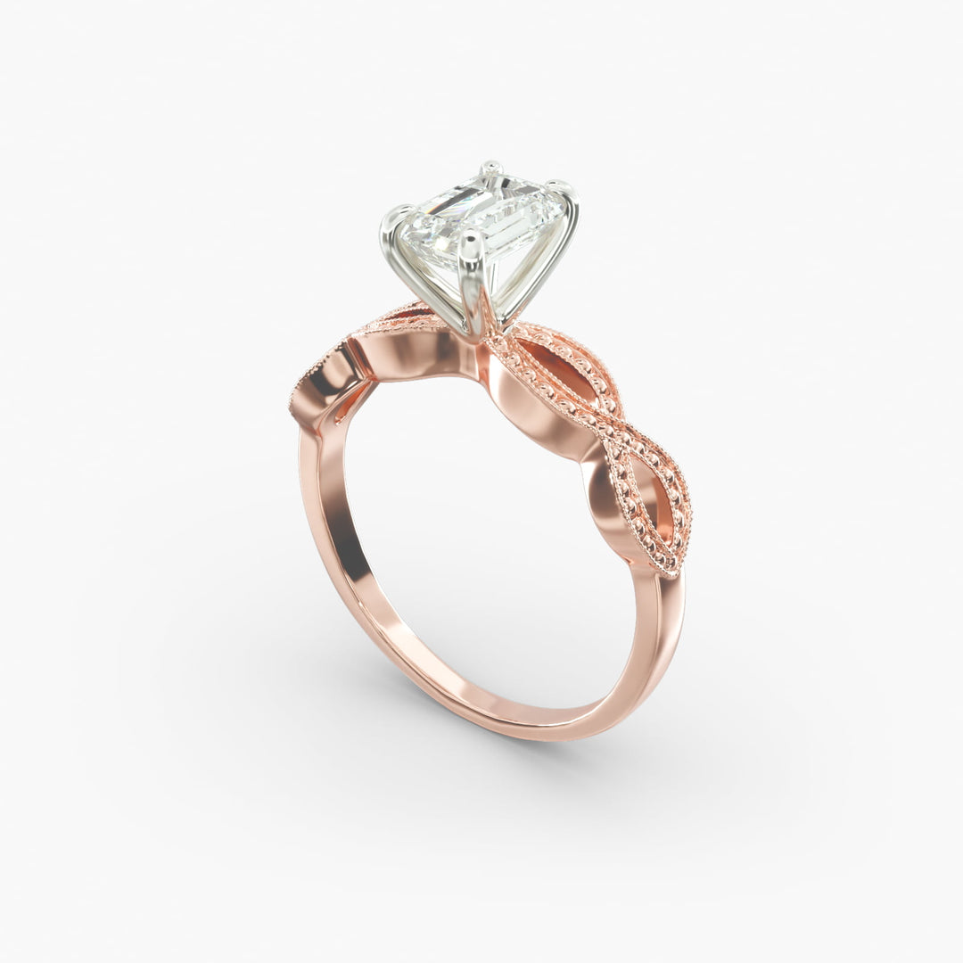 Emerald Cut Lab-Grown Diamond Infinity Twist Ring with Milgrain | IGI Certified | 10K/14K/18K Gold