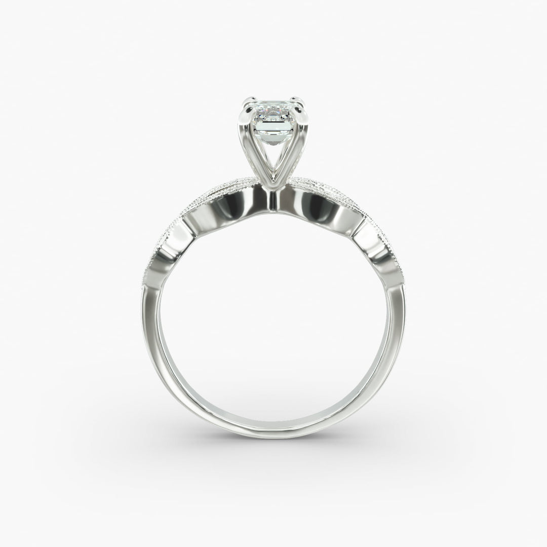 Emerald Cut Lab-Grown Diamond Infinity Twist Ring with Milgrain | IGI Certified | 10K/14K/18K Gold