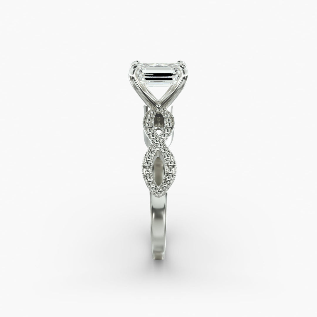Emerald Cut Lab-Grown Diamond Infinity Twist Ring with Milgrain | IGI Certified | 10K/14K/18K Gold