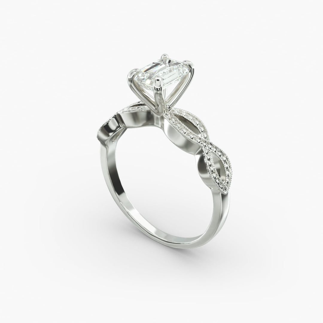 Emerald Cut Lab-Grown Diamond Infinity Twist Ring with Milgrain | IGI Certified | 10K/14K/18K Gold