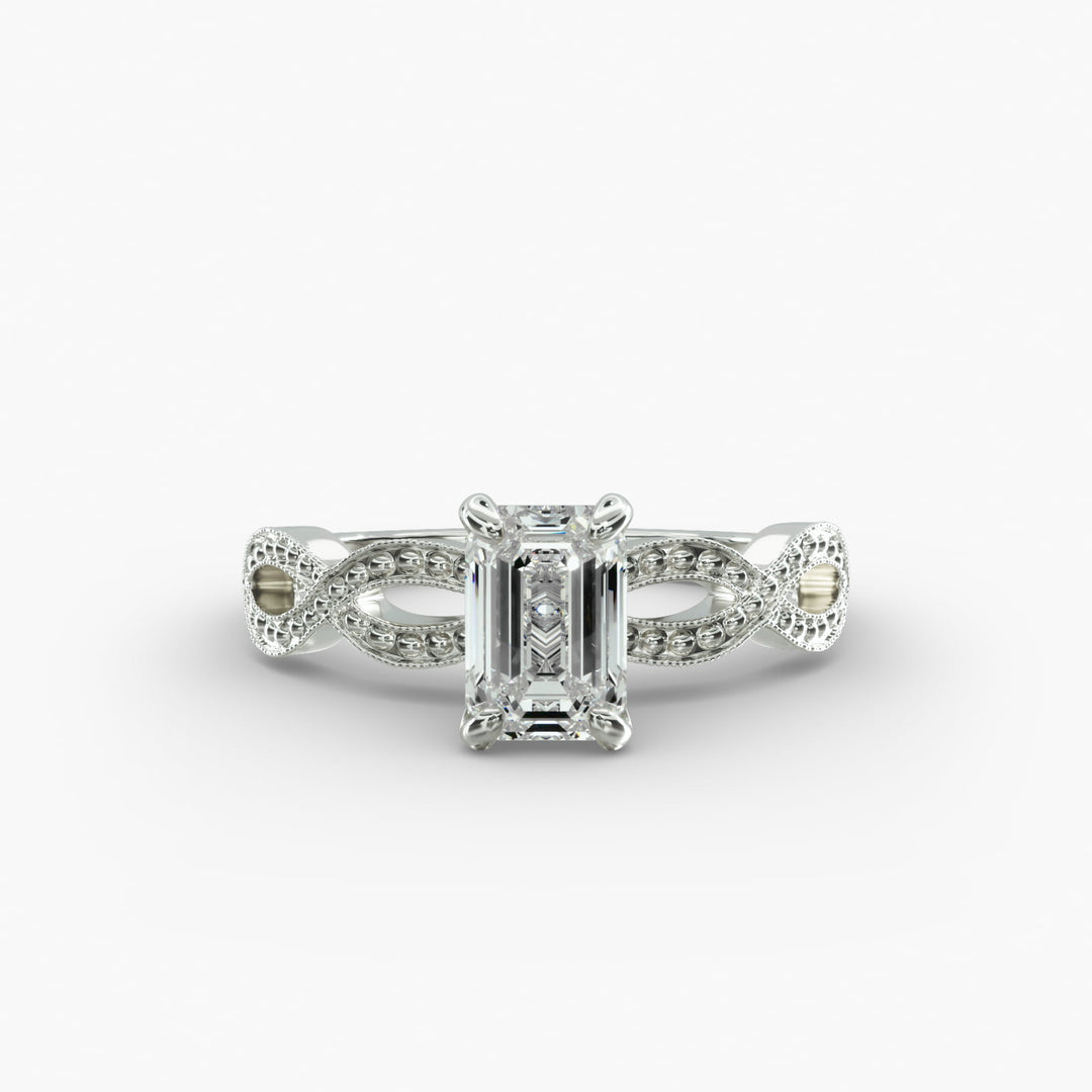 Emerald Cut Lab-Grown Diamond Infinity Twist Ring with Milgrain | IGI Certified | 10K/14K/18K Gold
