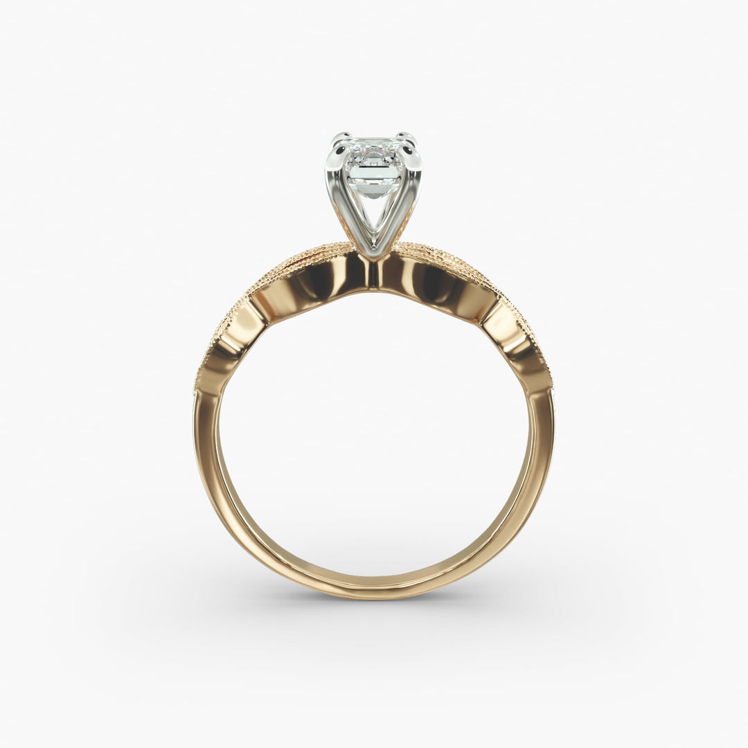 Emerald Cut Lab-Grown Diamond Infinity Twist Ring with Milgrain | IGI Certified | 10K/14K/18K Gold