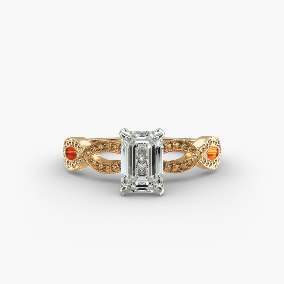 Emerald Cut Lab-Grown Diamond Infinity Twist Ring with Milgrain | IGI Certified | 10K/14K/18K Gold