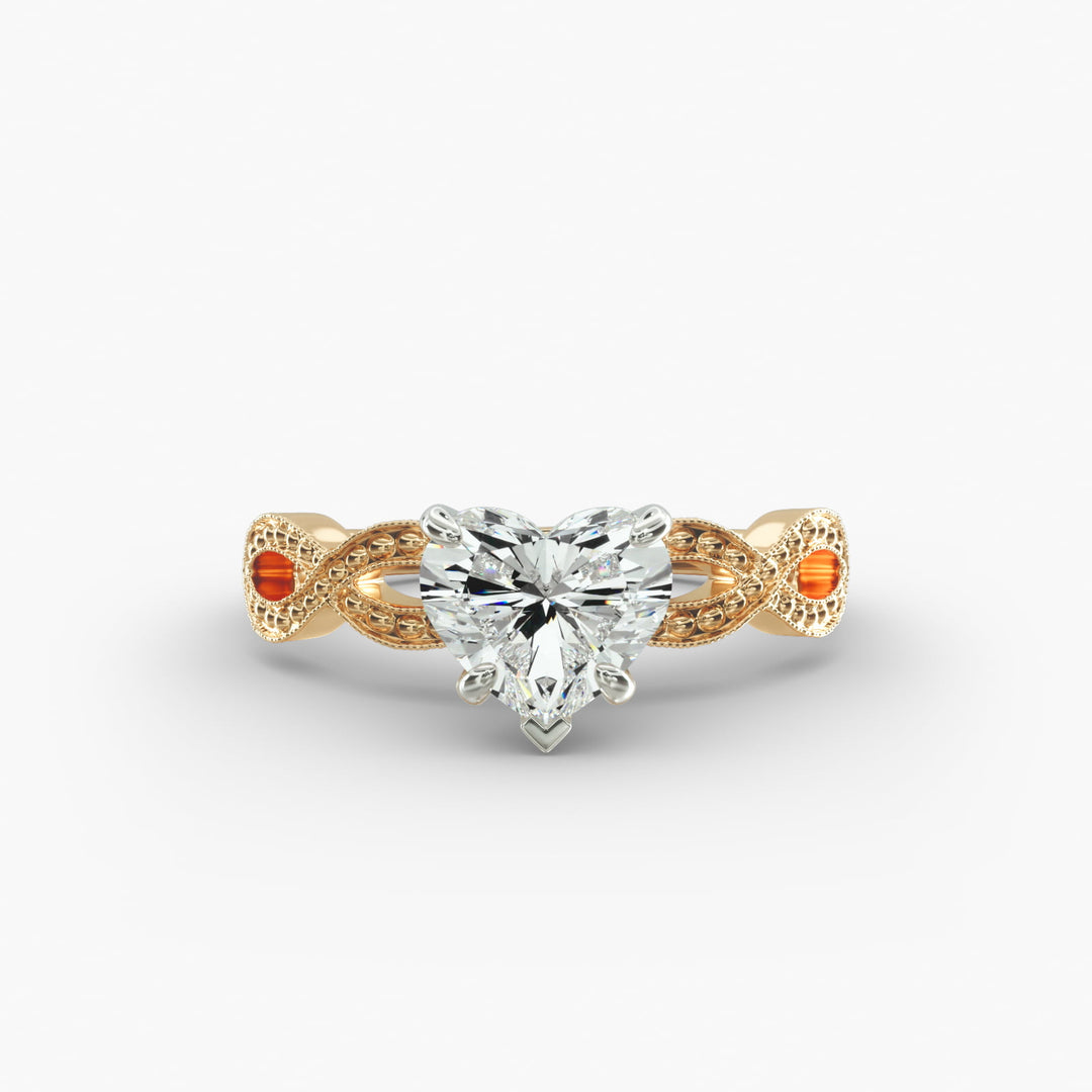 Heart Lab-Grown Diamond Ring – Twisted Milgrain Band | IGI Certified | 10K/14K/18K Gold