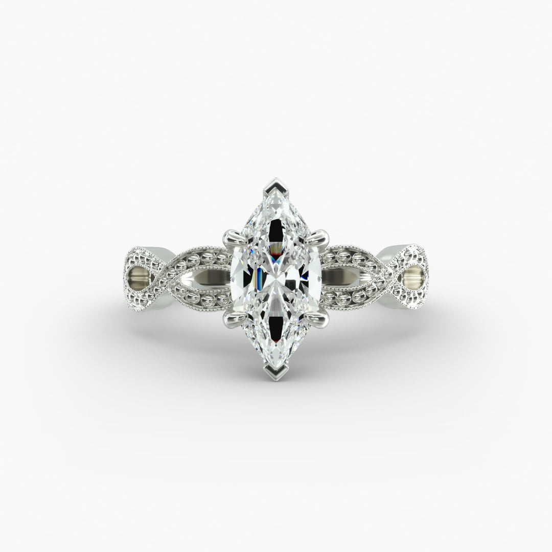 Marquise Lab-Grown Diamond Ring – Twisted Milgrain Band | IGI Certified | 10K/14K/18K Gold