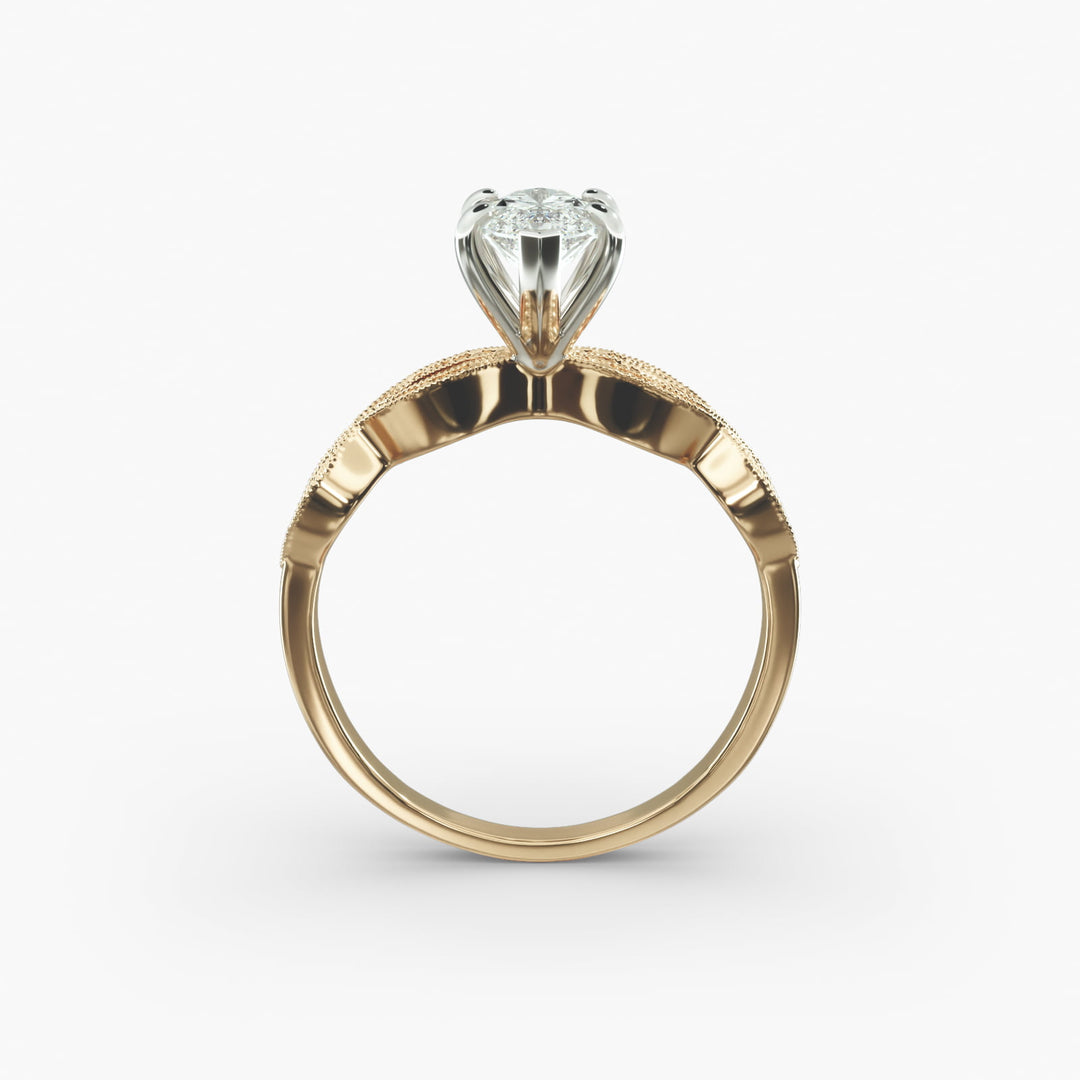 Marquise Lab-Grown Diamond Ring – Twisted Milgrain Band | IGI Certified | 10K/14K/18K Gold