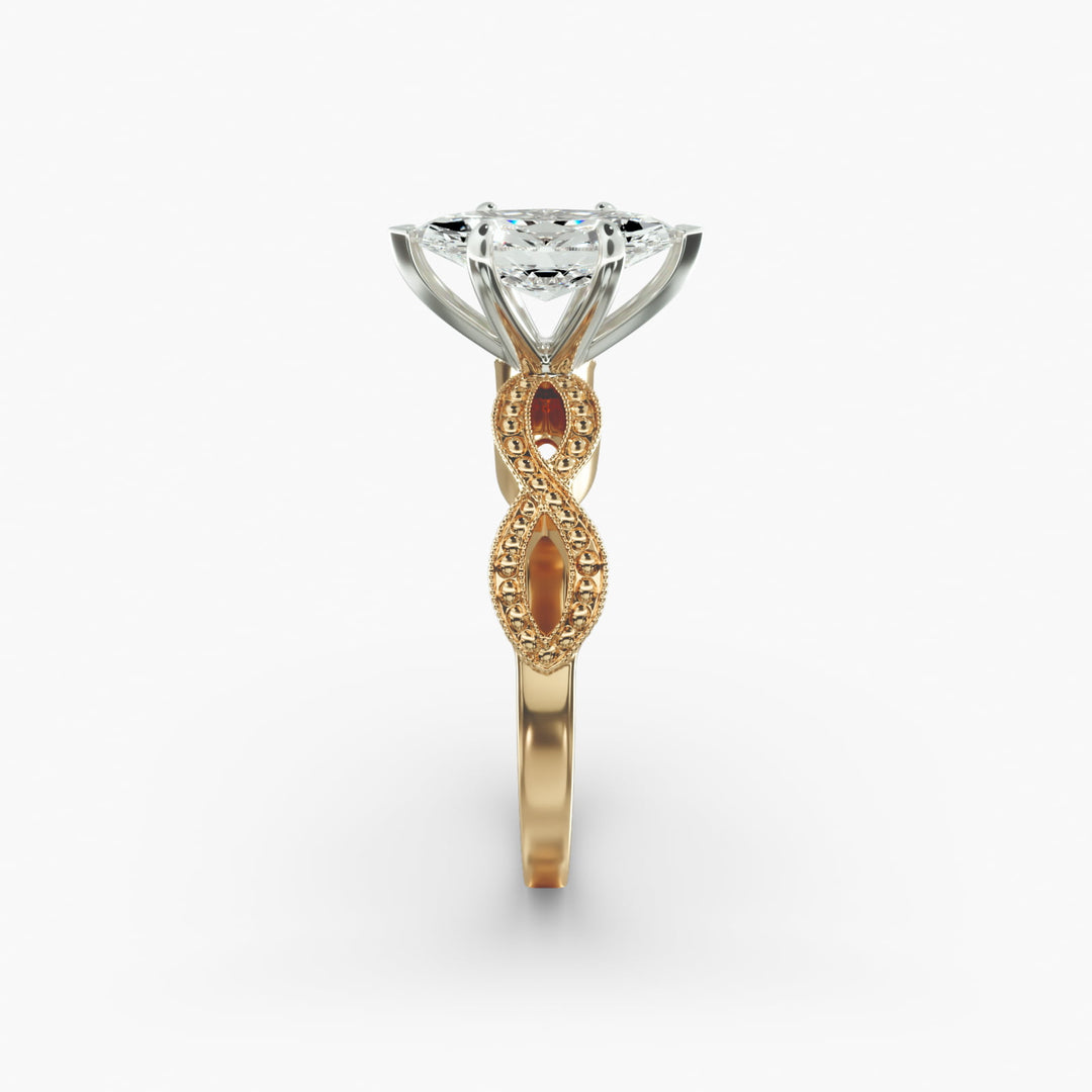 Marquise Lab-Grown Diamond Ring – Twisted Milgrain Band | IGI Certified | 10K/14K/18K Gold