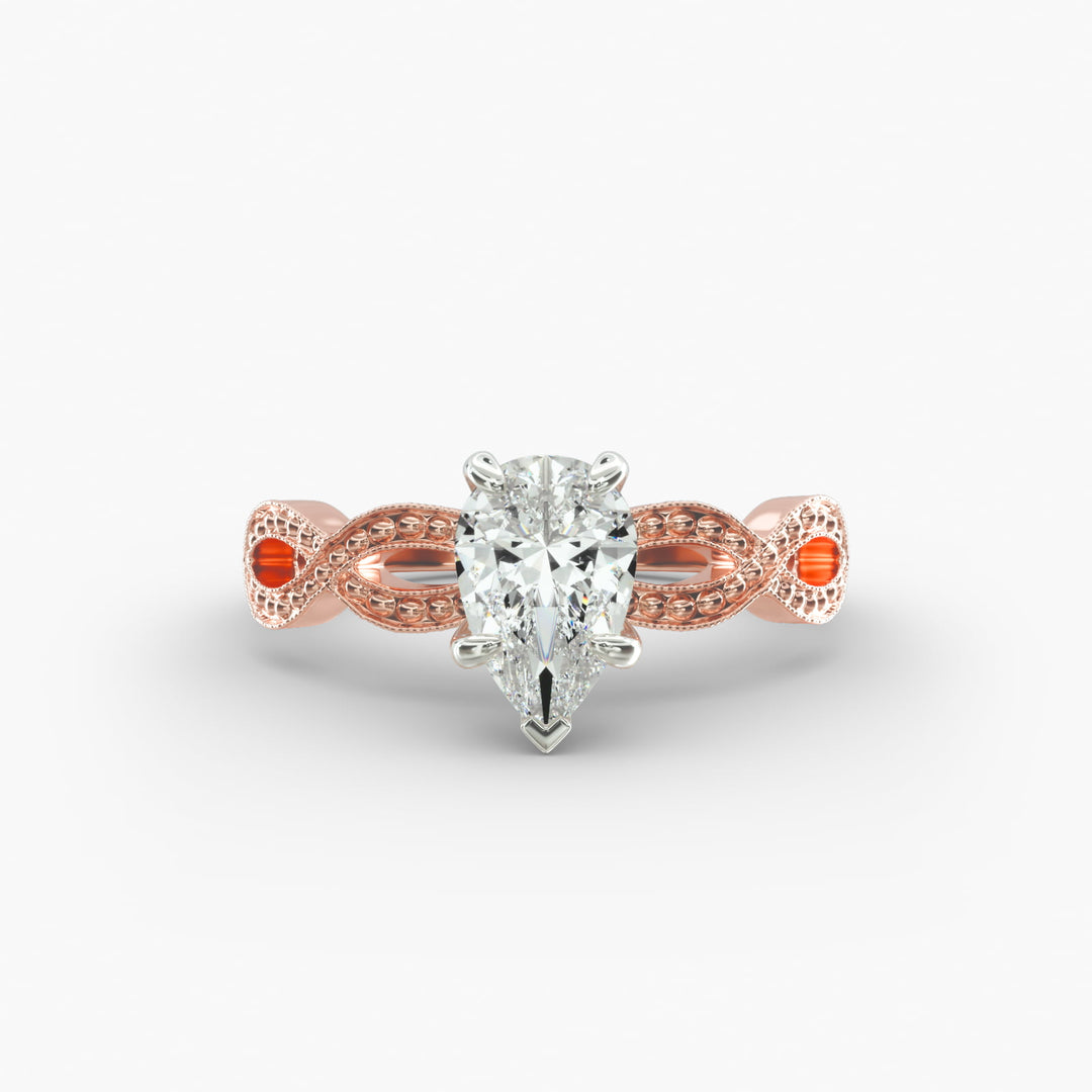 Pear Shape Lab-Grown Diamond Twisted Band Ring with Milgrain | IGI Certified | 10K/14K/18K Gold
