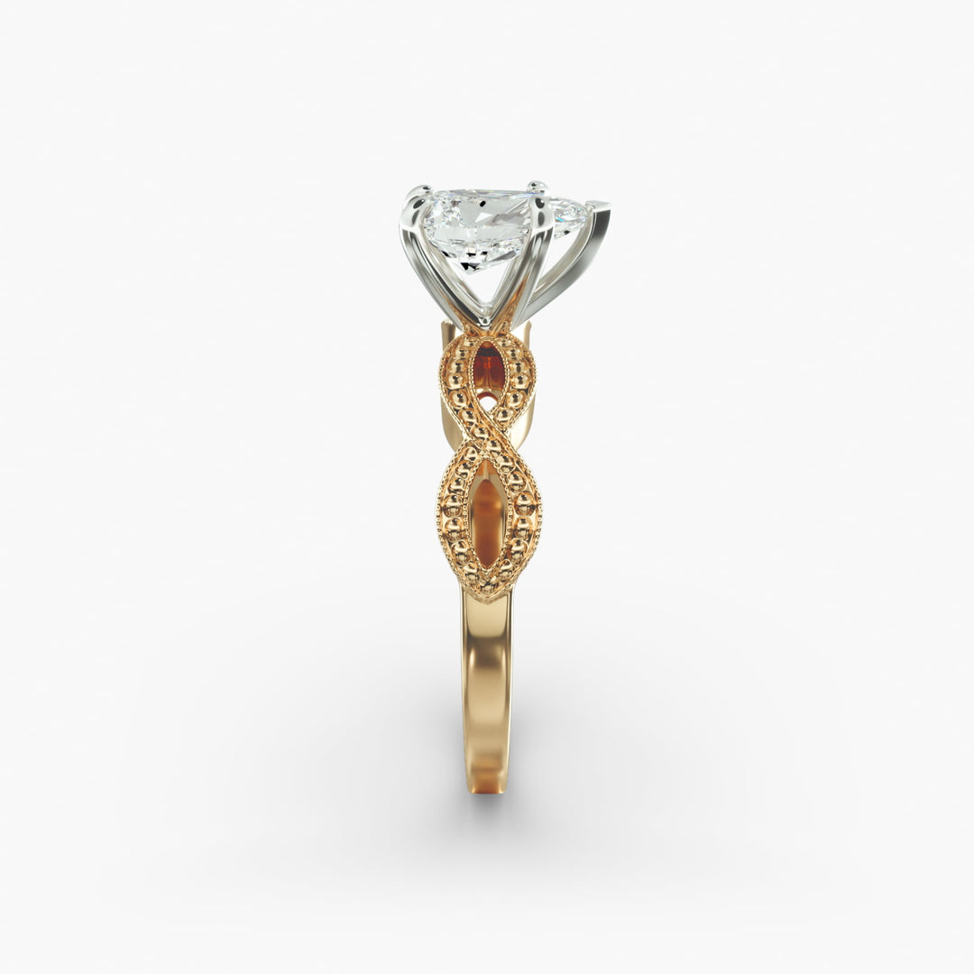 Pear Shape Lab-Grown Diamond Twisted Band Ring with Milgrain | IGI Certified | 10K/14K/18K Gold