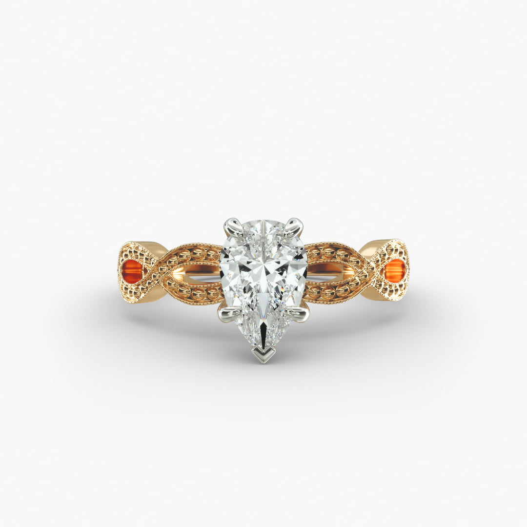 Pear Shape Lab-Grown Diamond Twisted Band Ring with Milgrain | IGI Certified | 10K/14K/18K Gold