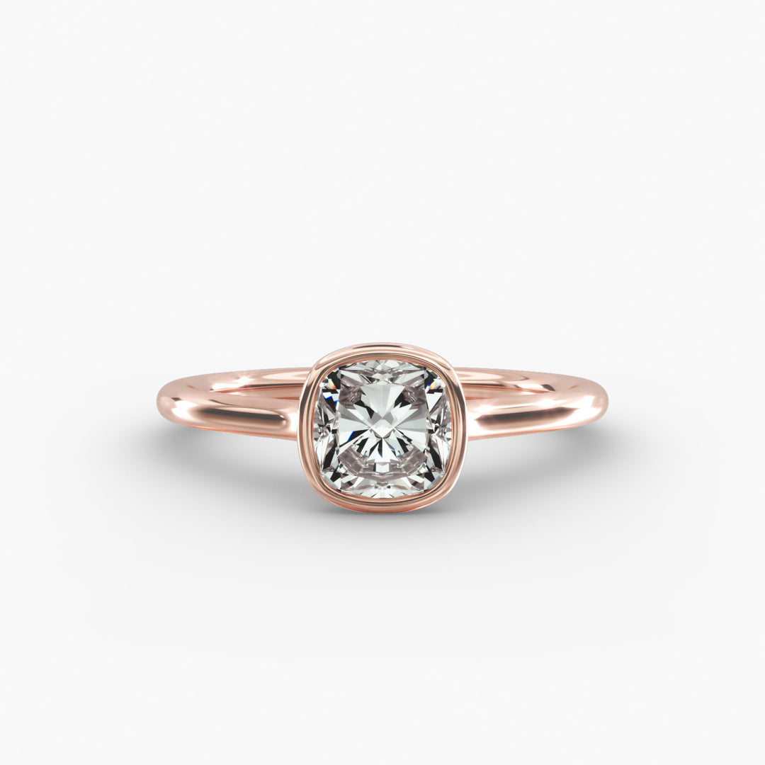 Cushion Lab-Grown Diamond Bezel-Set Engagement Ring | Sleek Low-Profile | IGI Certified | 10K/14K/18K Gold