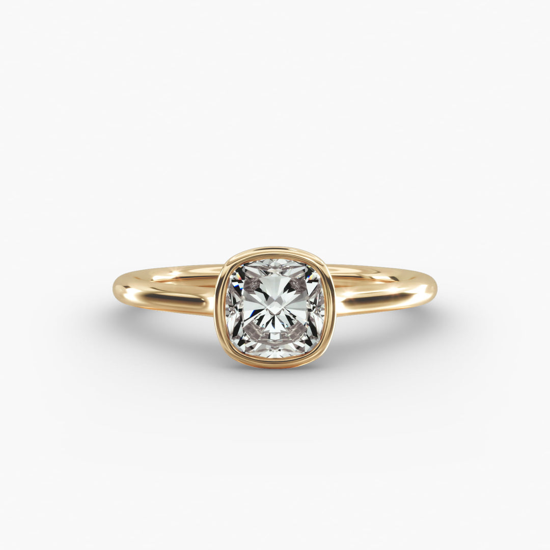 Cushion Lab-Grown Diamond Bezel-Set Engagement Ring | Sleek Low-Profile | IGI Certified | 10K/14K/18K Gold