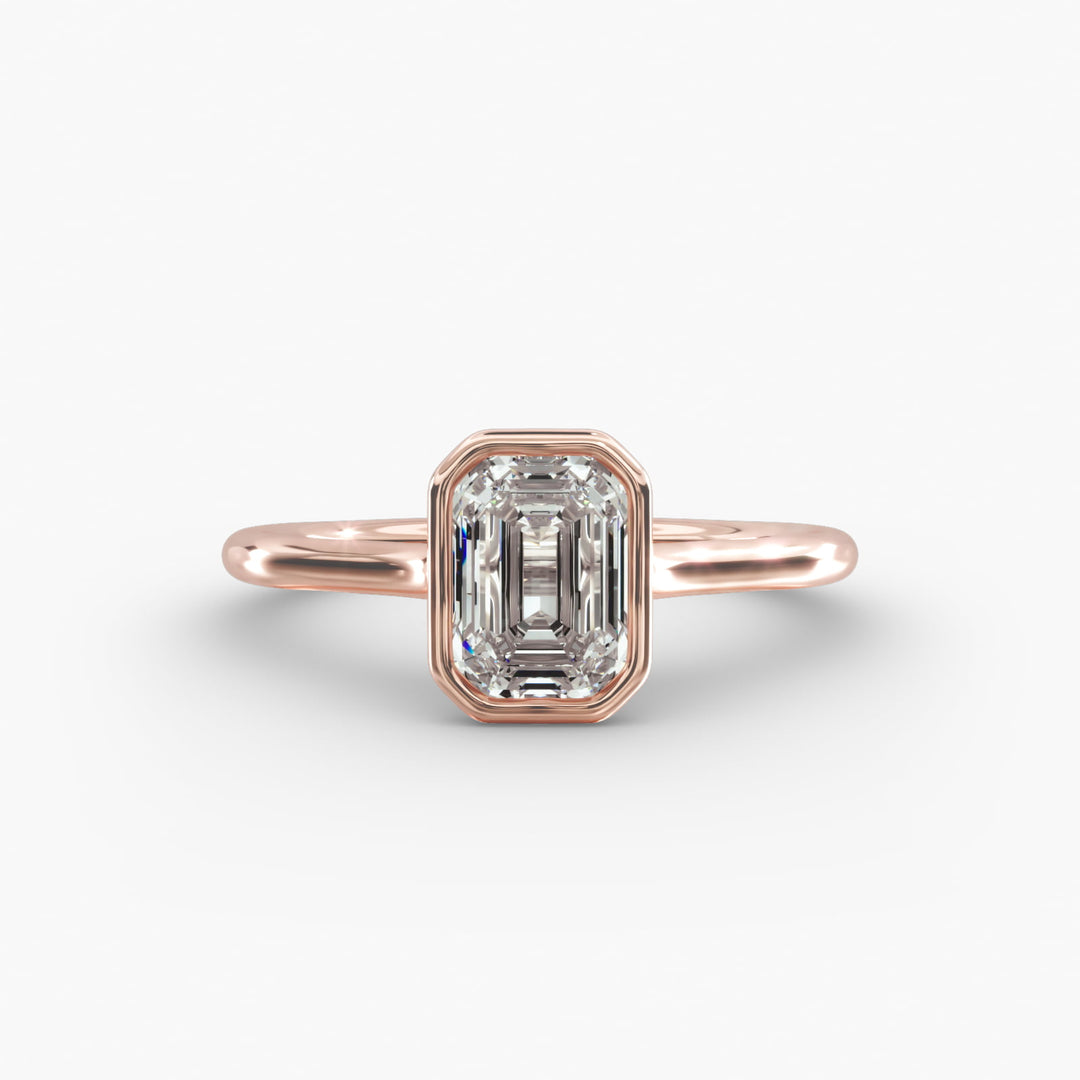 Emerald Lab-Grown Diamond Bezel-Set Engagement Ring | Modern Solitaire | IGI Certified | 10K/14K/18K Gold