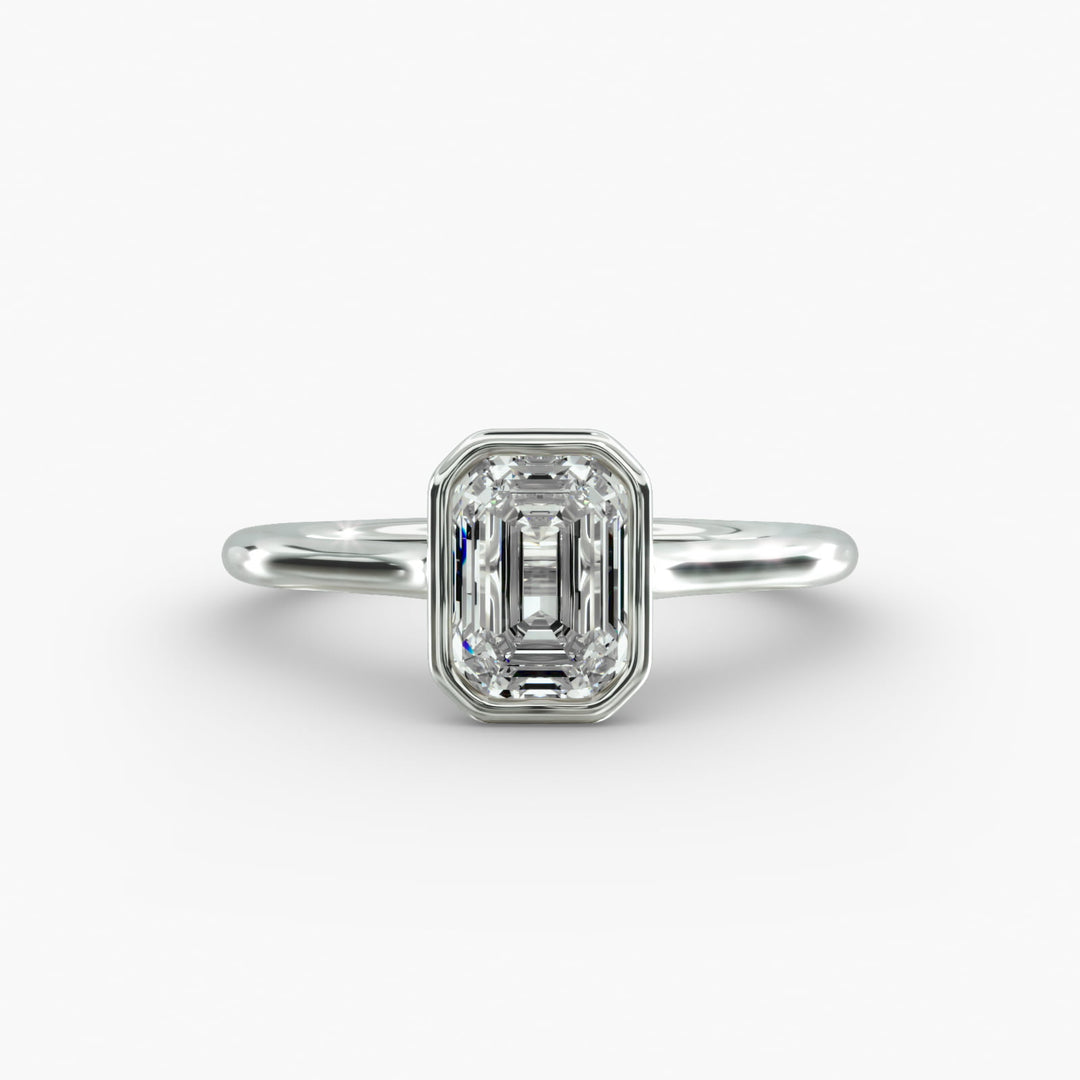 Emerald Lab-Grown Diamond Bezel-Set Engagement Ring | Modern Solitaire | IGI Certified | 10K/14K/18K Gold