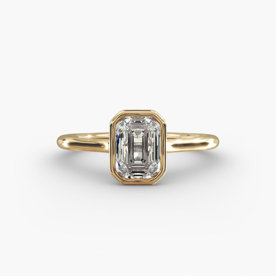 Emerald Lab-Grown Diamond Bezel-Set Engagement Ring | Modern Solitaire | IGI Certified | 10K/14K/18K Gold