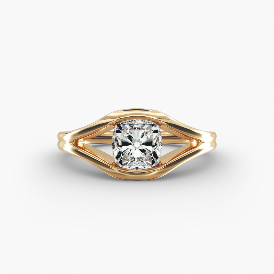 Cushion Lab-Grown Diamond Ring – V-Shaped Side Design | IGI Certified | 10K/14K/18K Gold