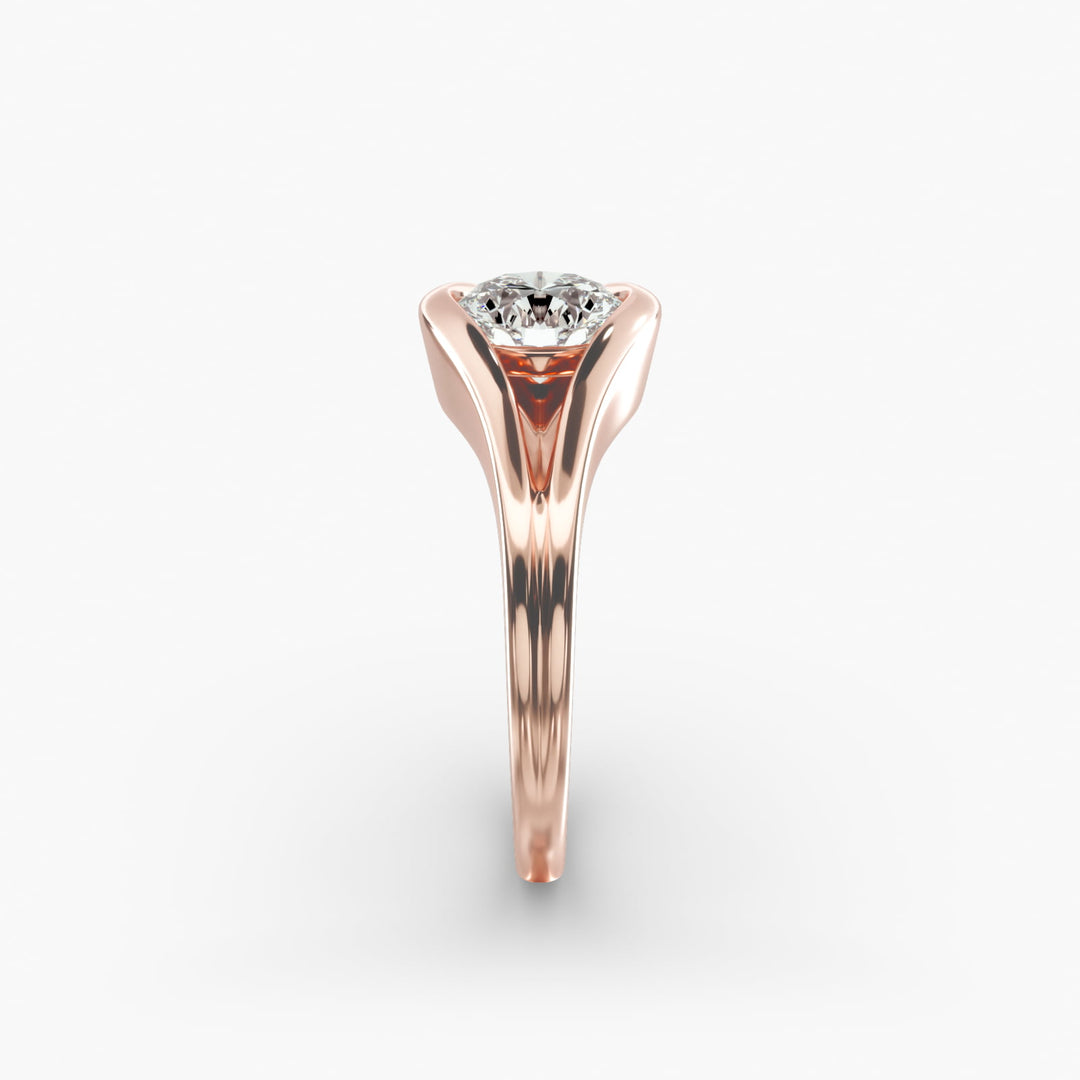 Round Lab-Grown Diamond Ring – V-Shaped Side Design | IGI Certified | 10K/14K/18K Gold