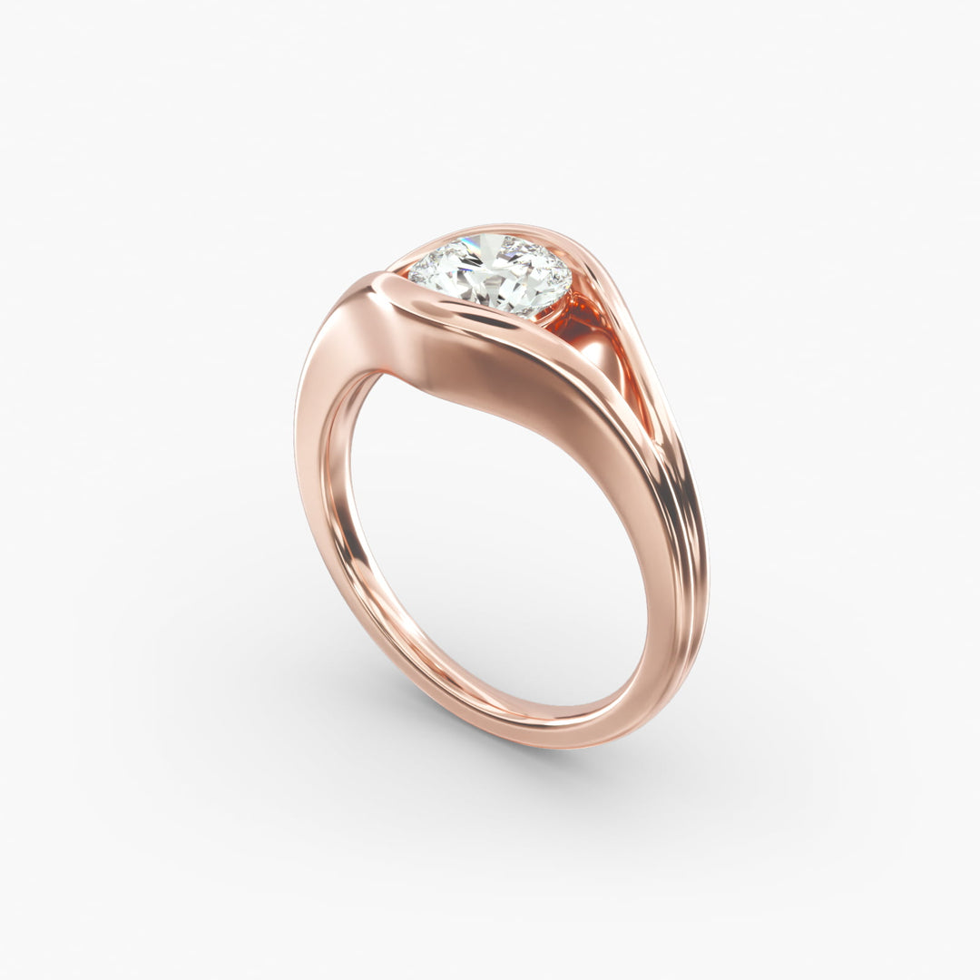 Round Lab-Grown Diamond Ring – V-Shaped Side Design | IGI Certified | 10K/14K/18K Gold