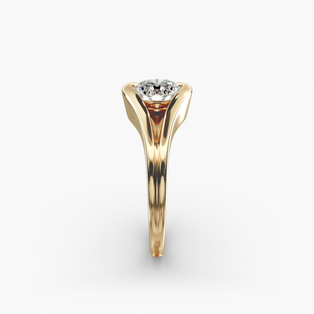 Round Lab-Grown Diamond Ring – V-Shaped Side Design | IGI Certified | 10K/14K/18K Gold