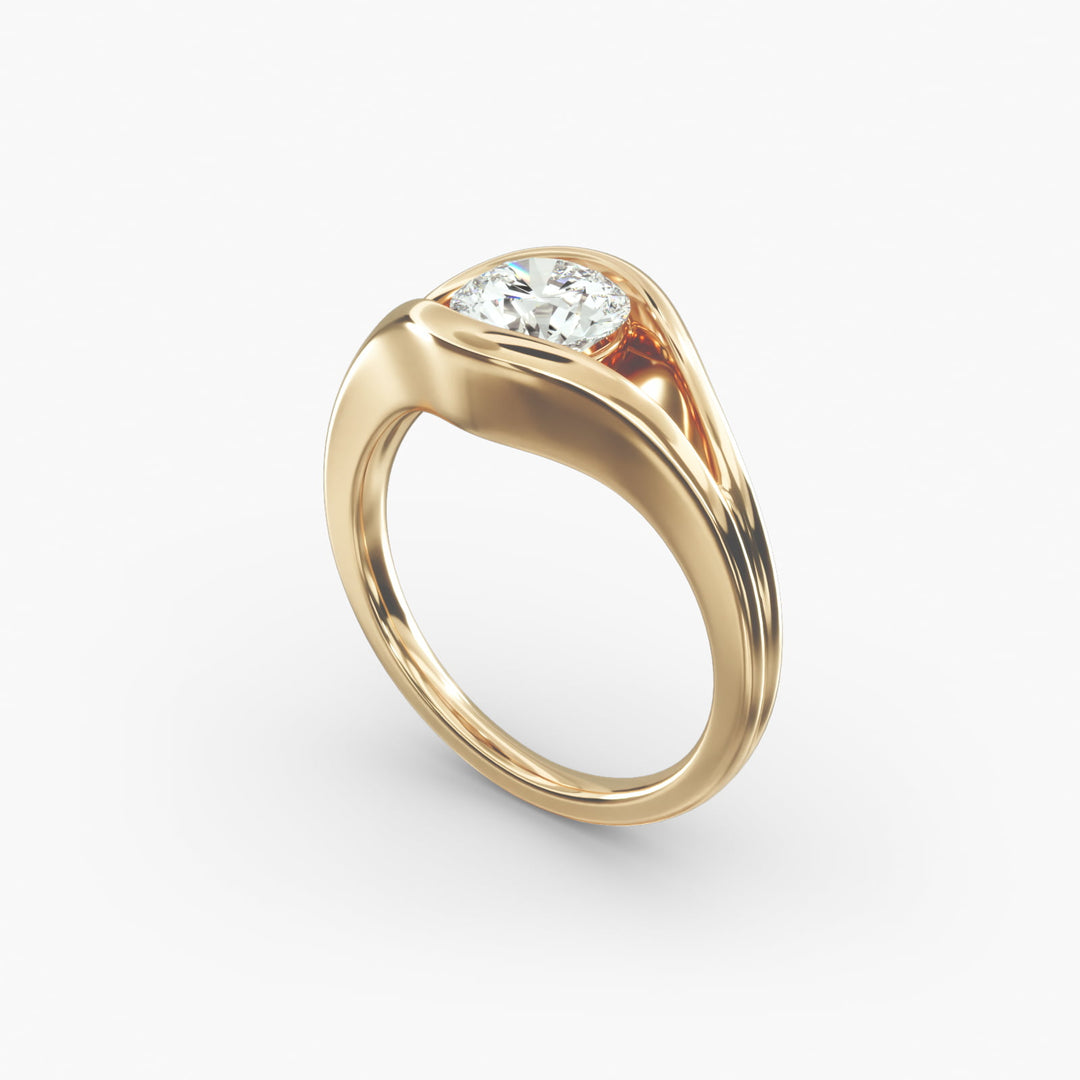 Round Lab-Grown Diamond Ring – V-Shaped Side Design | IGI Certified | 10K/14K/18K Gold