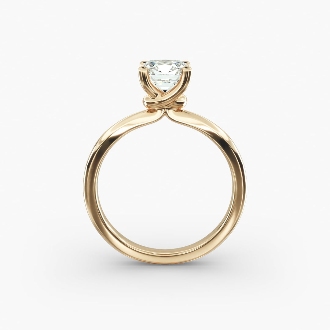Cushion Lab-Grown Diamond Four-Prong with Twisted Mounting Engagement Ring | Modern Solitaire | IGI Certified | 10K/14K/18K Gold