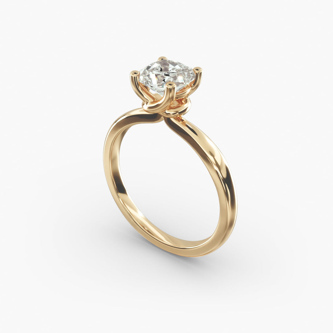 Cushion Lab-Grown Diamond Four-Prong with Twisted Mounting Engagement Ring | Modern Solitaire | IGI Certified | 10K/14K/18K Gold