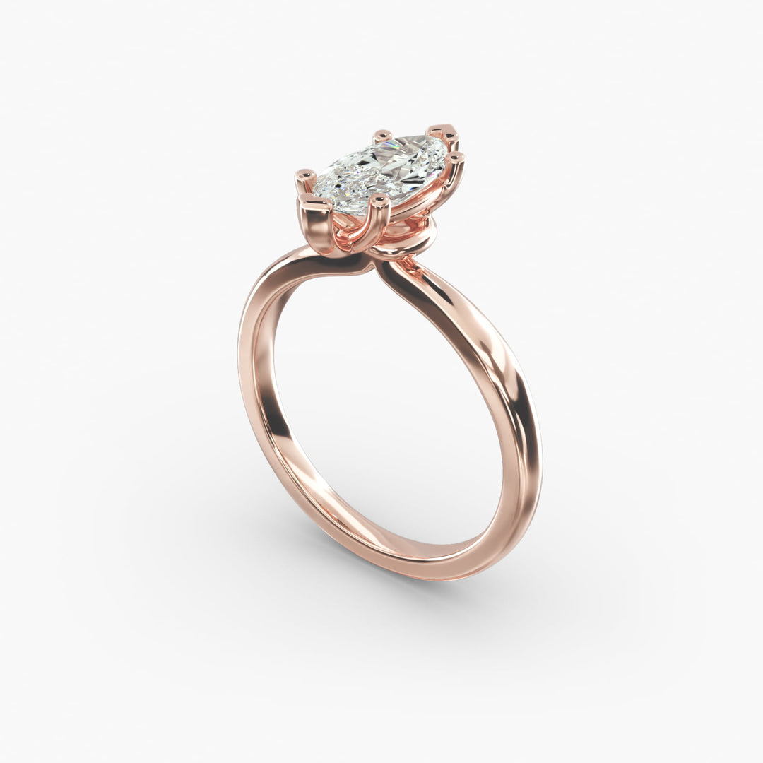 Marquise Lab-Grown Diamond Six-Prong Engagement Ring with Twisted Mounting | Modern Solitaire | IGI Certified | 10K/14K/18K Gold