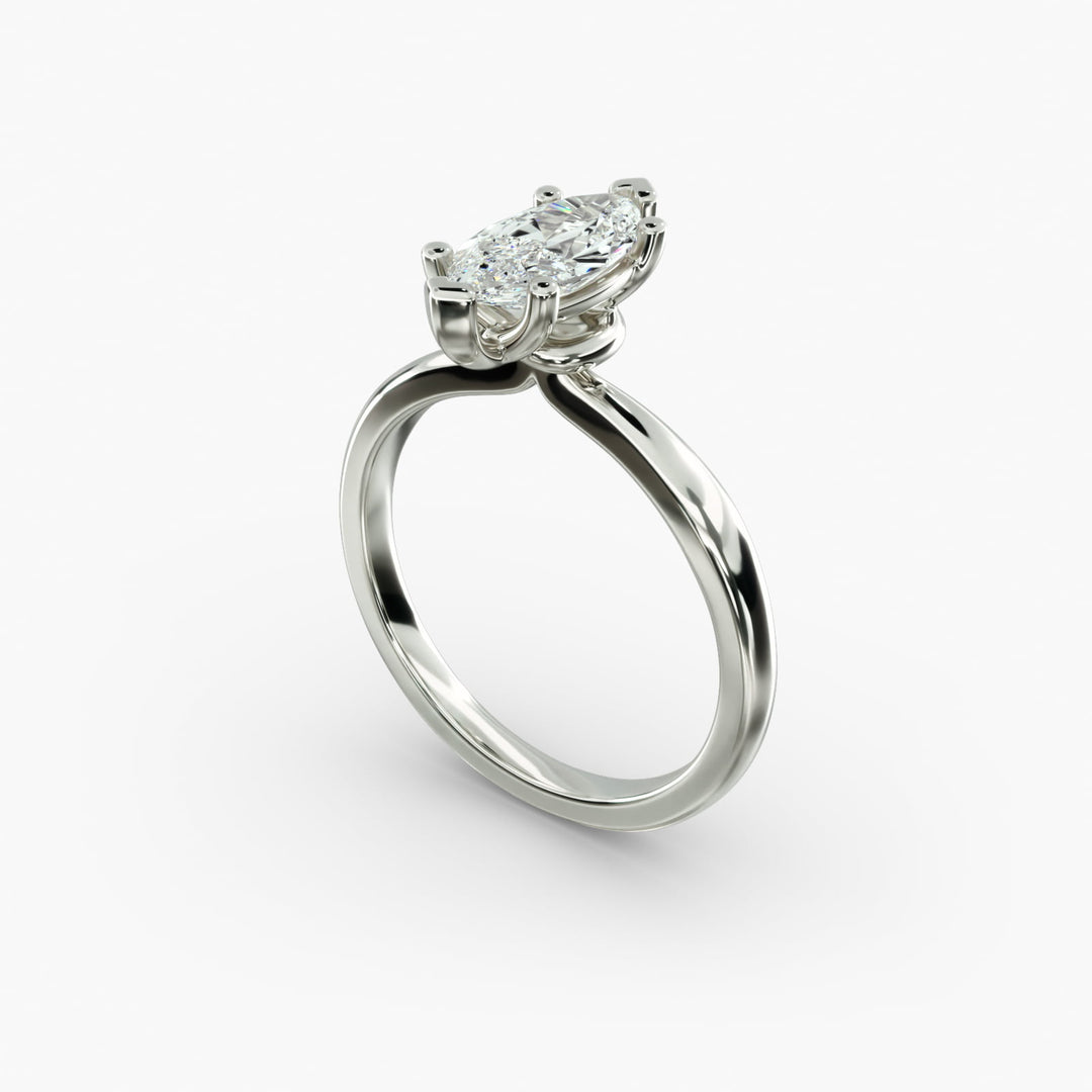 Marquise Lab-Grown Diamond Six-Prong Engagement Ring with Twisted Mounting | Modern Solitaire | IGI Certified | 10K/14K/18K Gold