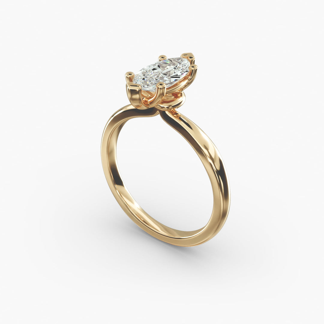 Marquise Lab-Grown Diamond Six-Prong Engagement Ring with Twisted Mounting | Modern Solitaire | IGI Certified | 10K/14K/18K Gold