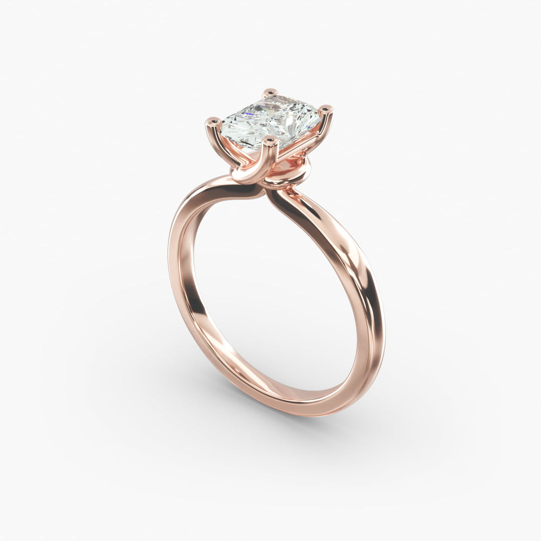 Radiant Lab-Grown Diamond Four-Prong with Twisted Under-Band Engagement Ring | Modern Solitaire | IGI Certified | 10K/14K/18K Gold