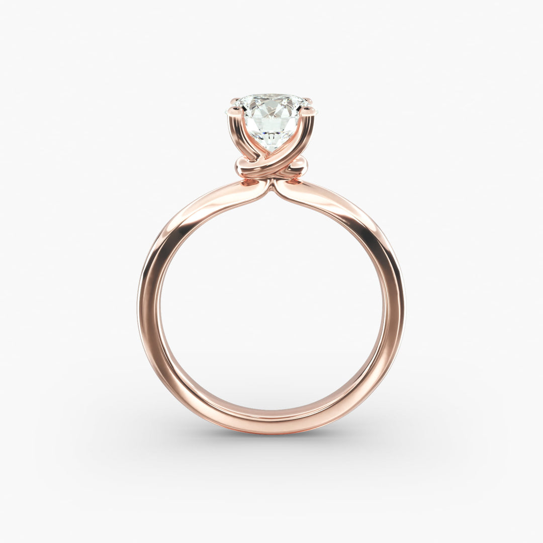 Round Lab-Grown Diamond Four-Prong with Twisted Under-Band Engagement Ring | Modern Solitaire | IGI Certified | 10K/14K/18K Gold