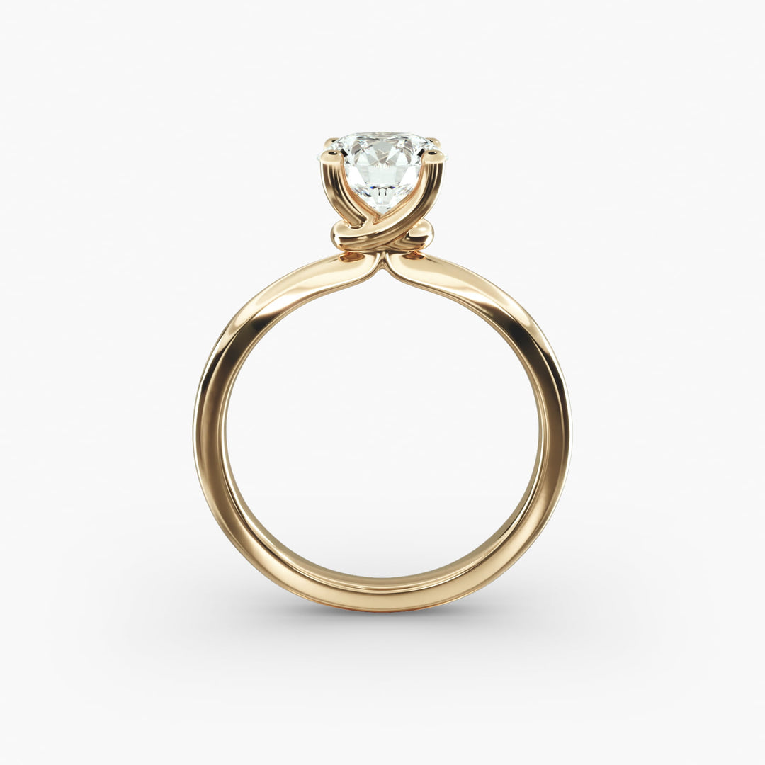 Round Lab-Grown Diamond Four-Prong with Twisted Under-Band Engagement Ring | Modern Solitaire | IGI Certified | 10K/14K/18K Gold
