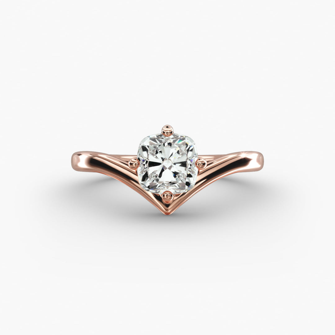 Cushion Lab-Grown Diamond V-Shaped Four-Prong Engagement Ring | Elegant Solitaire | IGI Certified | 10K/14K/18K Gold