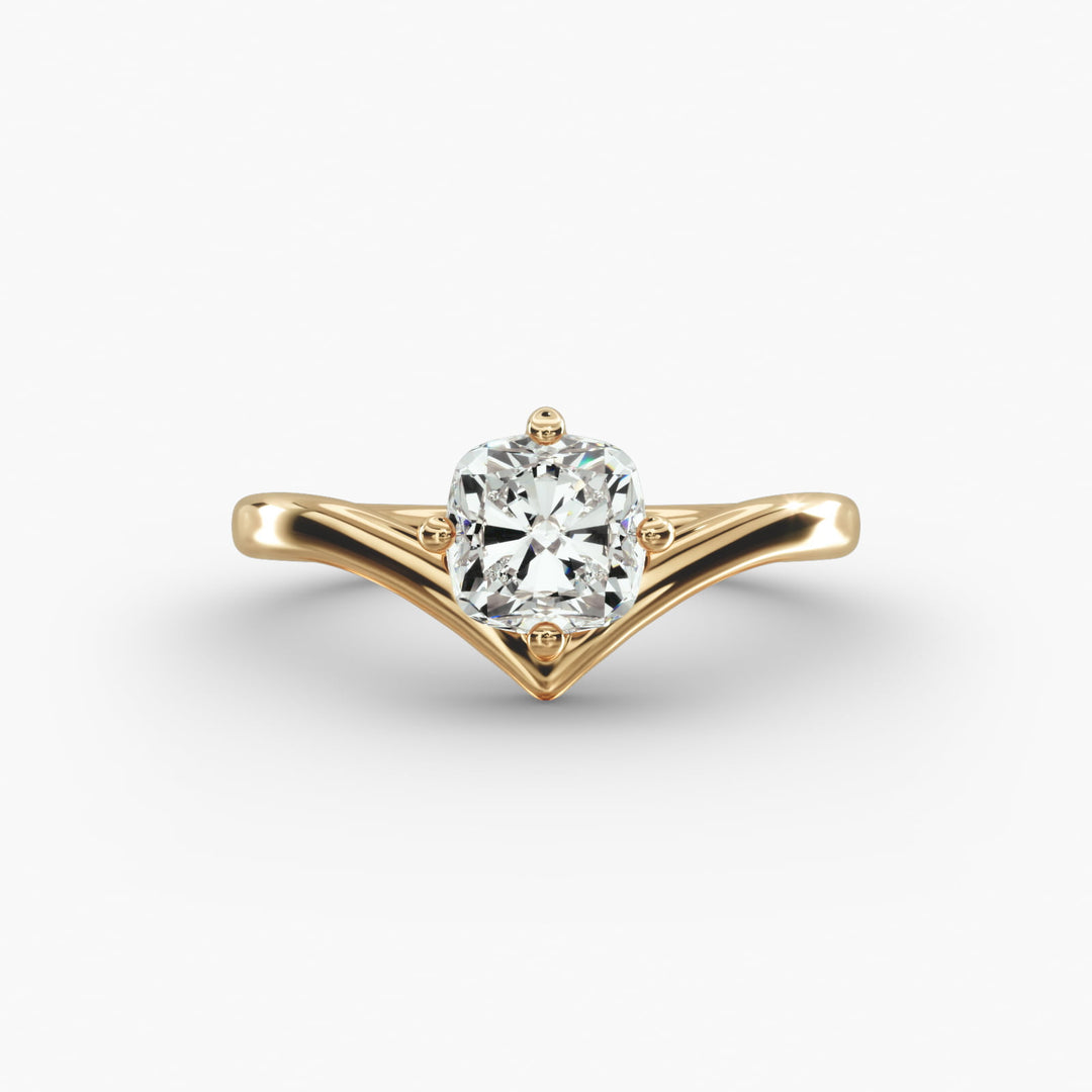Cushion Lab-Grown Diamond V-Shaped Four-Prong Engagement Ring | Elegant Solitaire | IGI Certified | 10K/14K/18K Gold