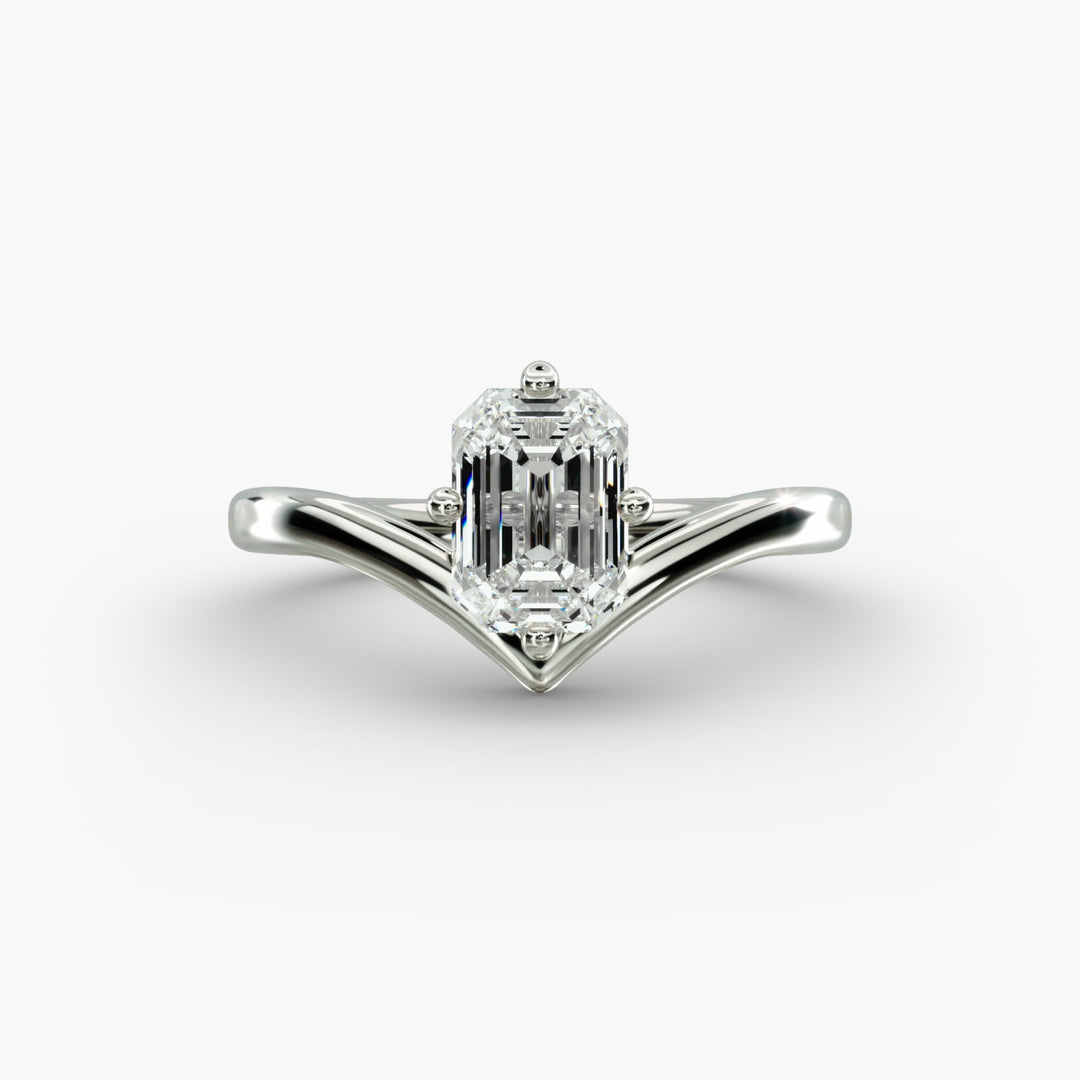 Emerald Lab-Grown Diamond Four-Prong V-Shaped Engagement Ring | Classic Solitaire | IGI Certified | 10K/14K/18K Gold