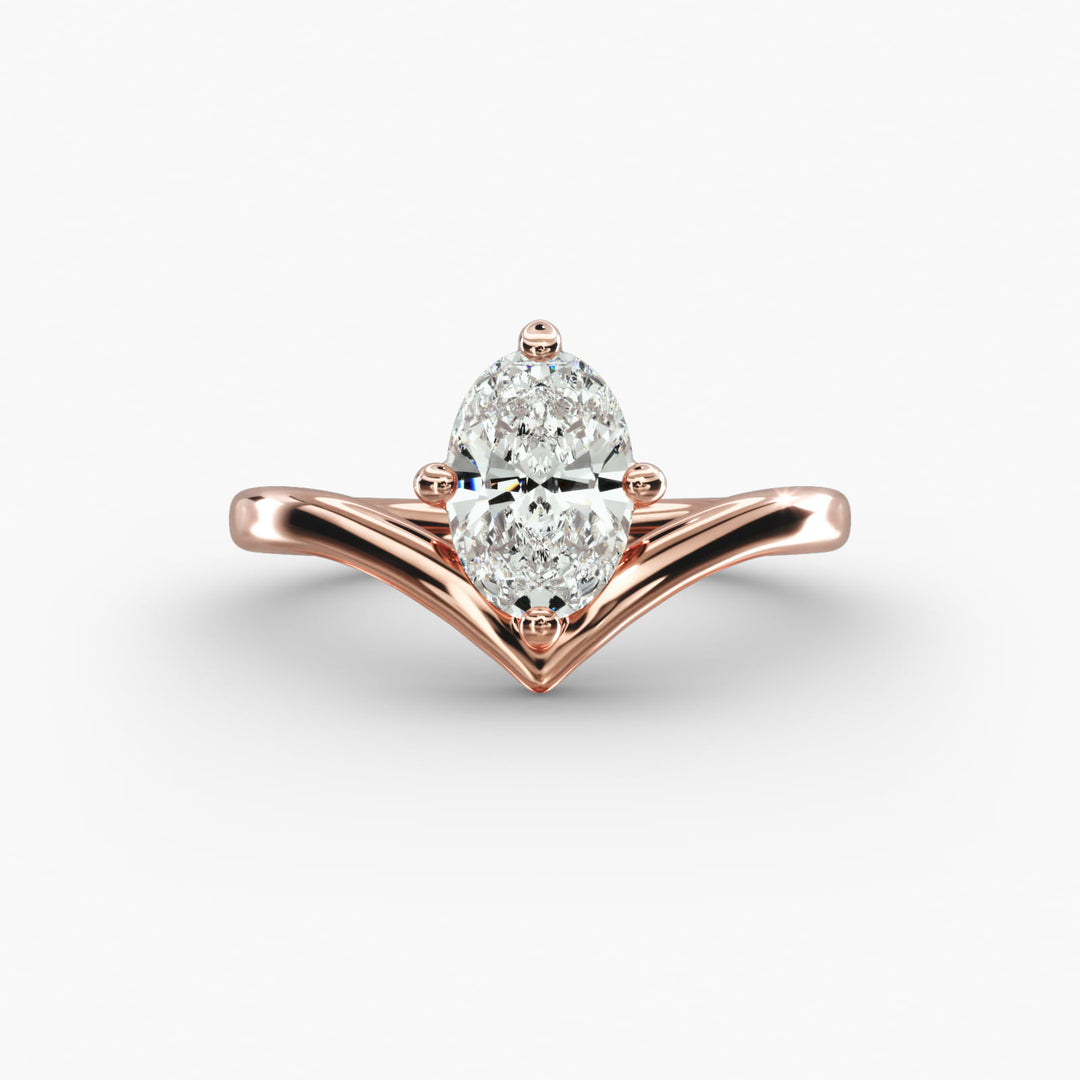 Oval Lab-Grown Diamond V-Shaped Solitaire Engagement Ring | Four-Prong Setting | IGI Certified | 10K/14K/18K Gold