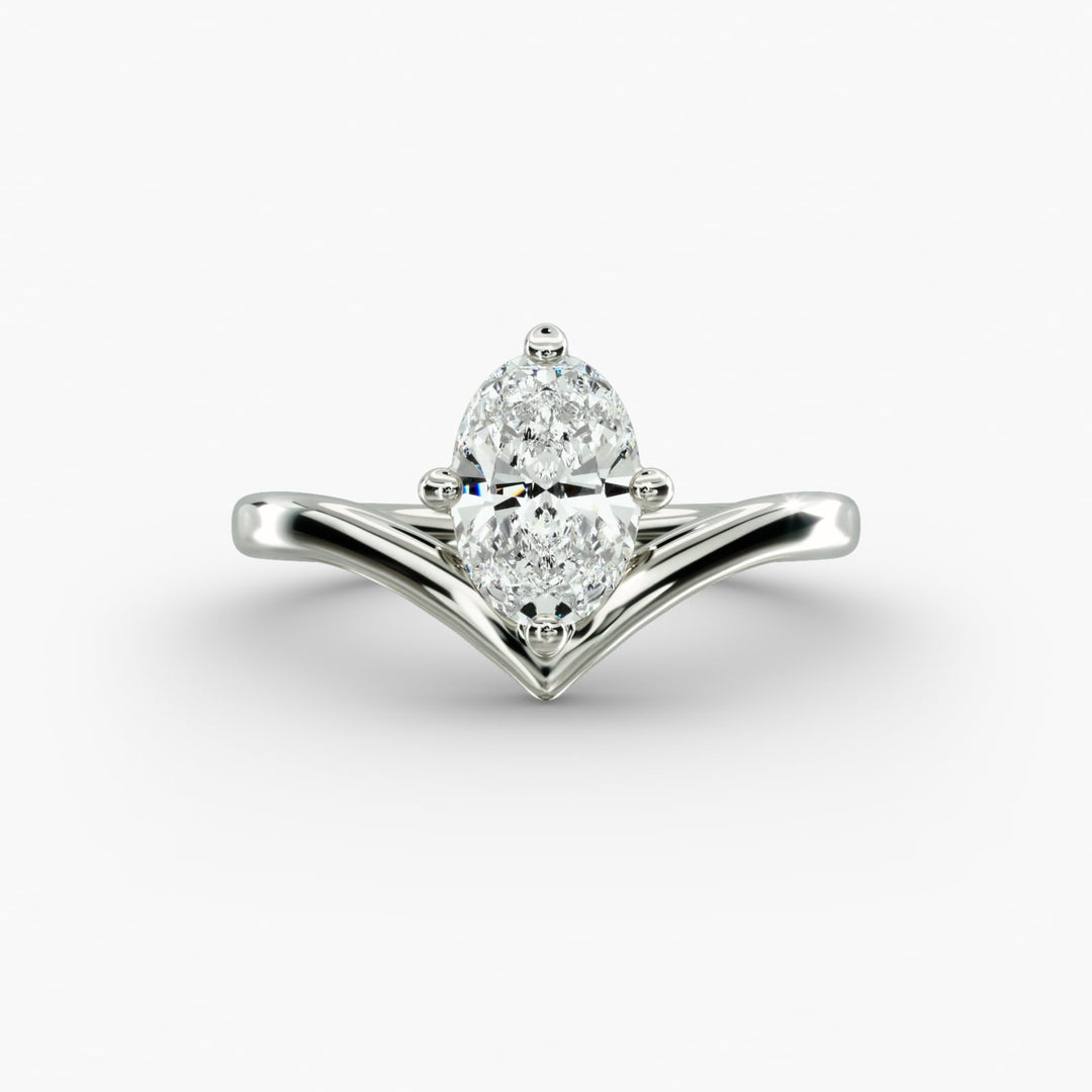 Oval Lab-Grown Diamond V-Shaped Solitaire Engagement Ring | Four-Prong Setting | IGI Certified | 10K/14K/18K Gold