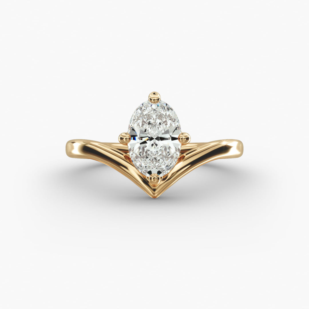 Oval Lab-Grown Diamond V-Shaped Solitaire Engagement Ring | Four-Prong Setting | IGI Certified | 10K/14K/18K Gold