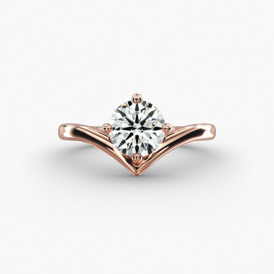 Round Lab-Grown Diamond V-Shaped Four-Prong Engagement Ring | Modern Solitaire | IGI Certified | 10K/14K/18K Gold