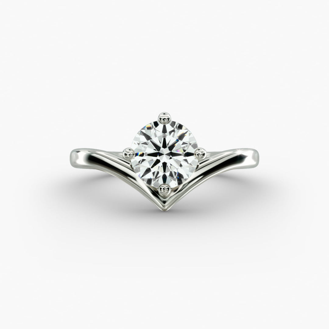 Round Lab-Grown Diamond V-Shaped Four-Prong Engagement Ring | Modern Solitaire | IGI Certified | 10K/14K/18K Gold