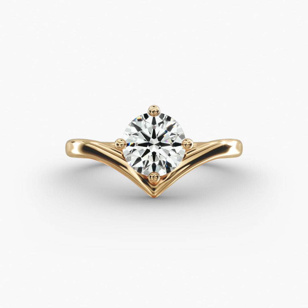 Round Lab-Grown Diamond V-Shaped Four-Prong Engagement Ring | Modern Solitaire | IGI Certified | 10K/14K/18K Gold