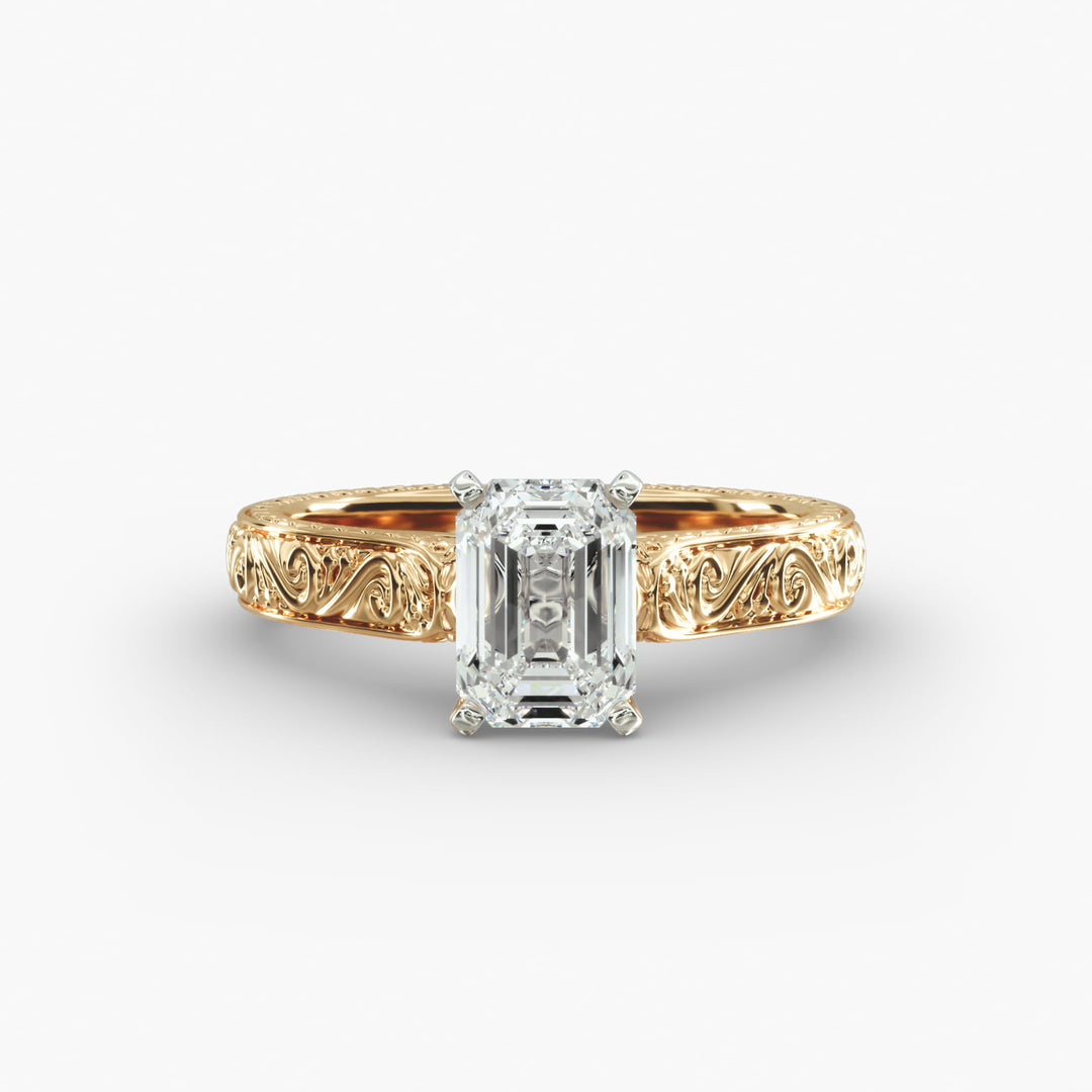 Emerald Lab-Grown Diamond Designer Ring – Artistic Band | IGI Certified | 10K/14K/18K Gold