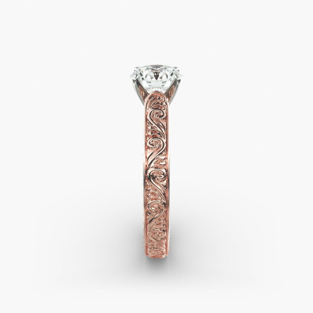 Round Lab-Grown Diamond Ring – Unique Band Design | IGI Certified | 10K/14K/18K Gold