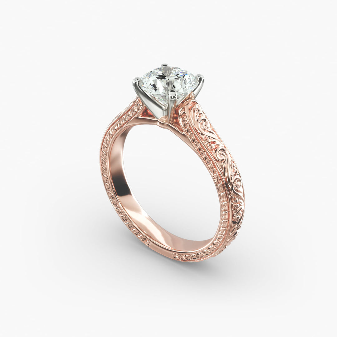 Round Lab-Grown Diamond Ring – Unique Band Design | IGI Certified | 10K/14K/18K Gold