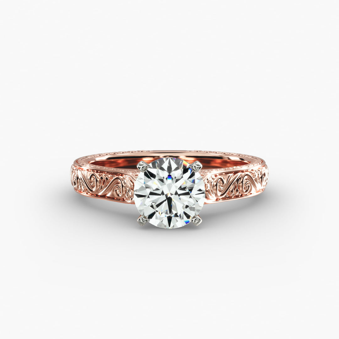 Round Lab-Grown Diamond Ring – Unique Band Design | IGI Certified | 10K/14K/18K Gold