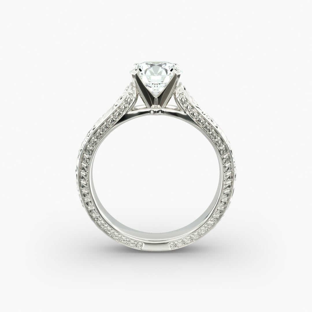 Round Lab-Grown Diamond Ring – Unique Band Design | IGI Certified | 10K/14K/18K Gold