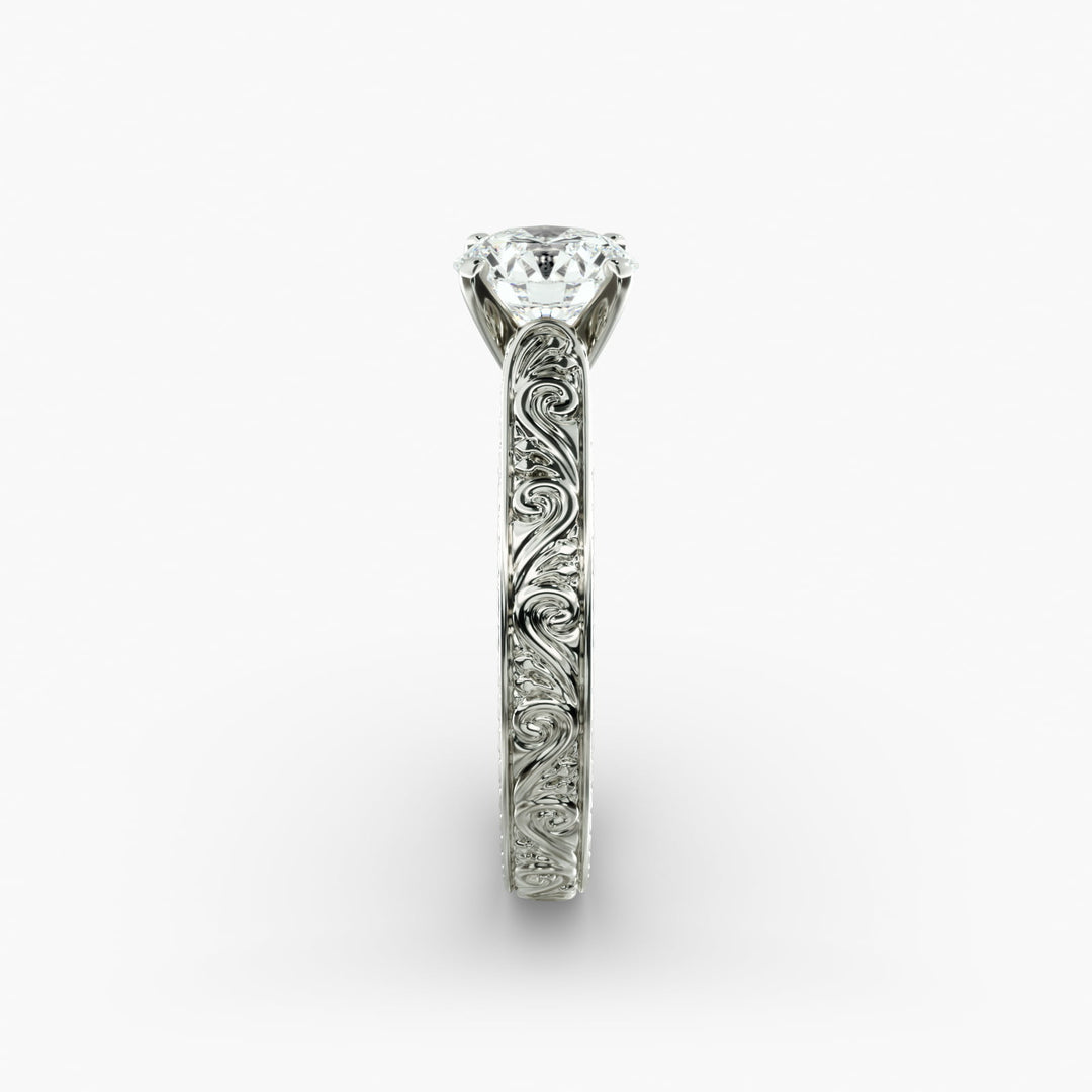 Round Lab-Grown Diamond Ring – Unique Band Design | IGI Certified | 10K/14K/18K Gold