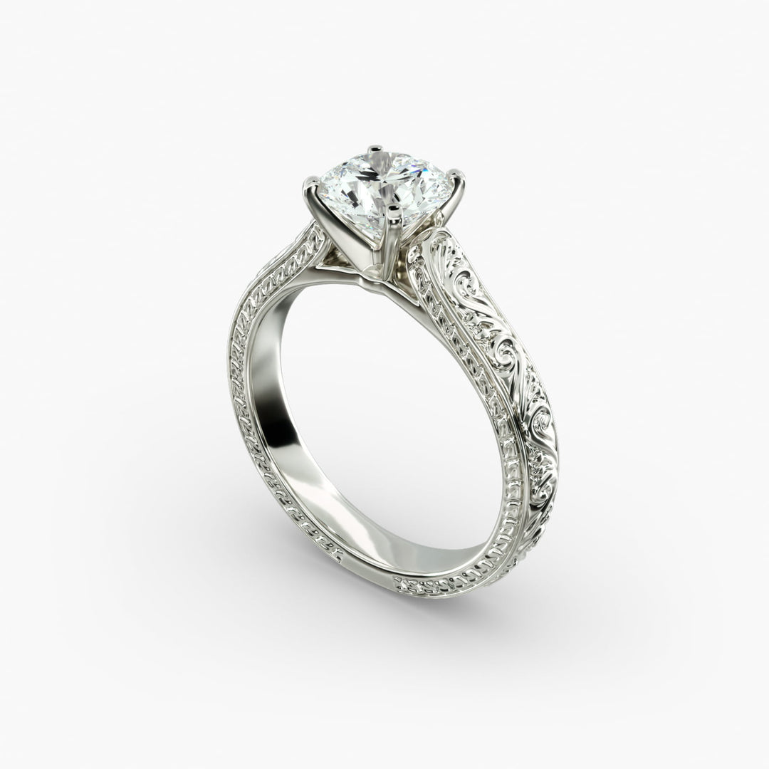 Round Lab-Grown Diamond Ring – Unique Band Design | IGI Certified | 10K/14K/18K Gold