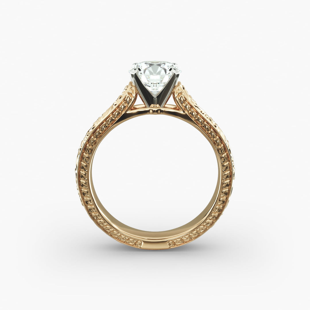 Round Lab-Grown Diamond Ring – Unique Band Design | IGI Certified | 10K/14K/18K Gold